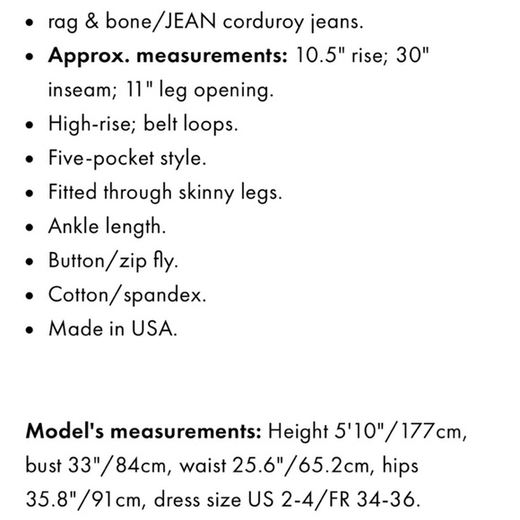 🤩NEW • Rag & Bone • High Rise Skinny Corduroy Jean | Sz 28 - Picture 5 of 6